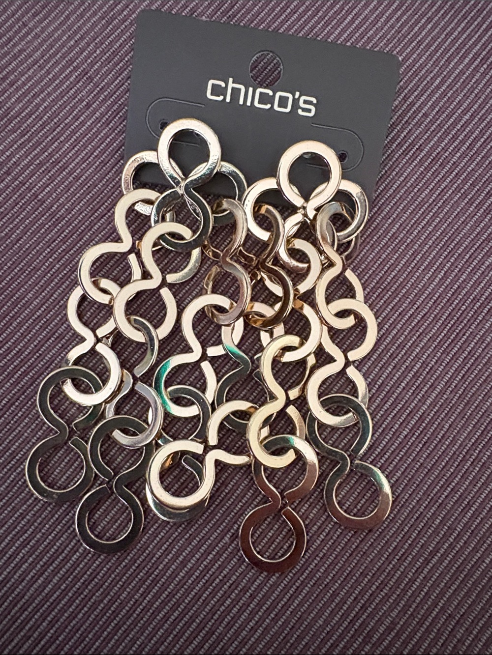 Chico's Shiny Gold Loop Cascade Statement Earrings